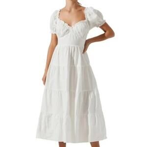 NEW ASTR the Label Sweetheart Neck Tiered Ruffle Cotton Dress Size Large